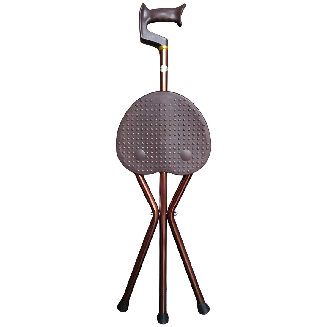 Cane with a gray cushioned handle and base on a white background